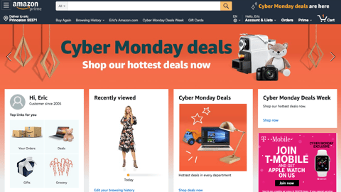 Amazon 'Cyber Monday Deals' Home Page